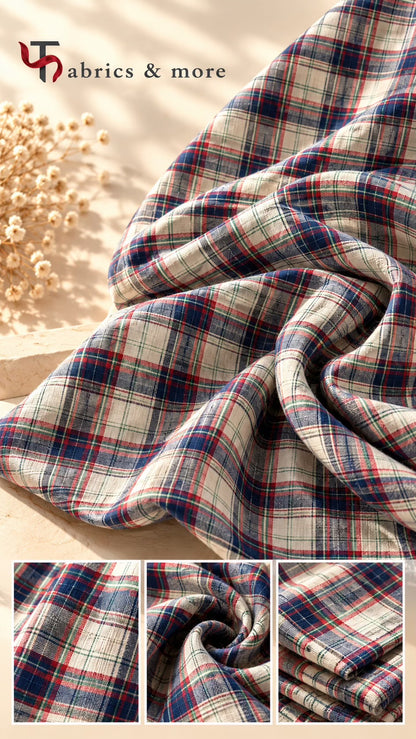 Premium Cream & Multicolour Checked Spun Fabric
