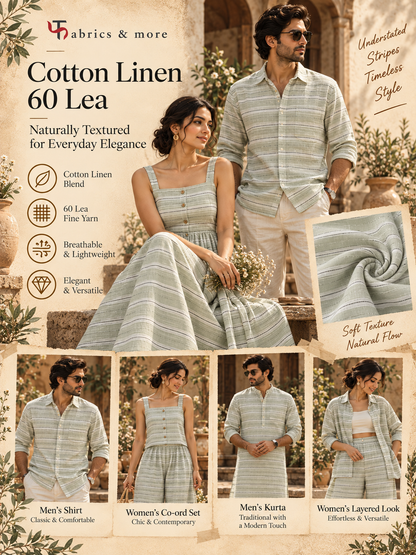 Sage Green Striped Cotton Linen 60 Lea Fabric