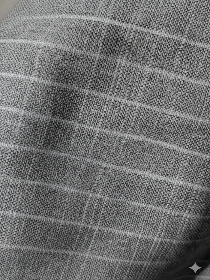 Grey with Thin White Horizontal Lines Premium Cotton Linen Fabric (60 lea)
