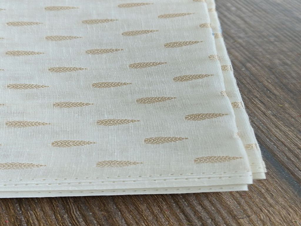 Cream Self Weaved Bengal Butti Cotton Fabric