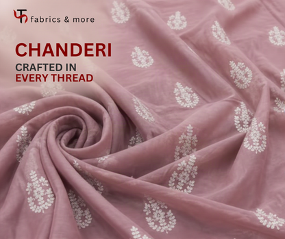 Dusty Pink with White Dori Embroidered Motifs Chanderi Fabric