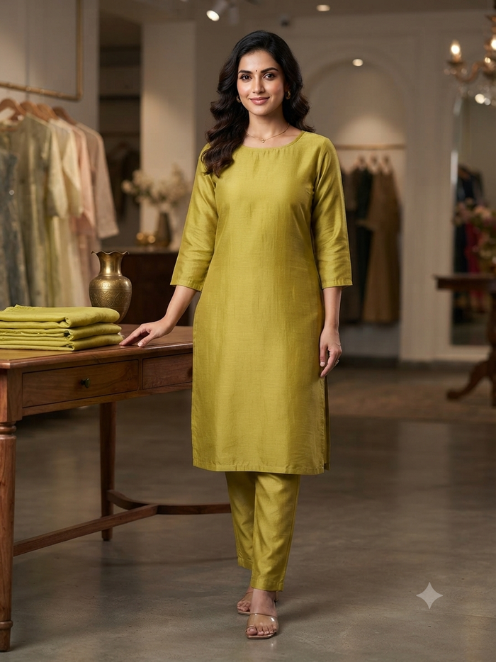 Premium Mustard Olive Mul Chanderi Fabric (Big Width) - close-up of weave and texture