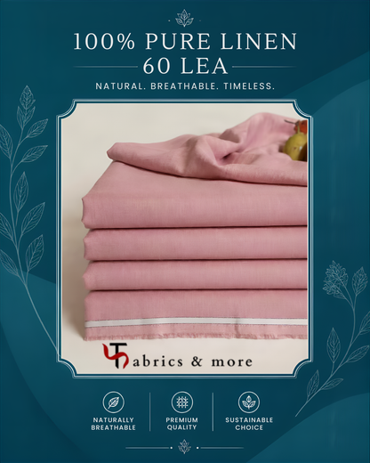 Premium Soft Peach 100%Pure Linen Fabric 60 Lea (0% Cotton)