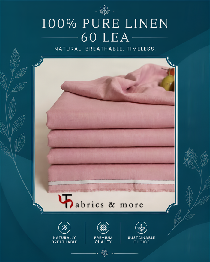 Premium Soft Peach 100% Pure Linen Fabric 60 Lea