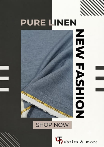 Slate Blue 100%Pure Linen 44 Lea Suiting Fabric  for Blazers, Jackets and Pants (0% Cotton)