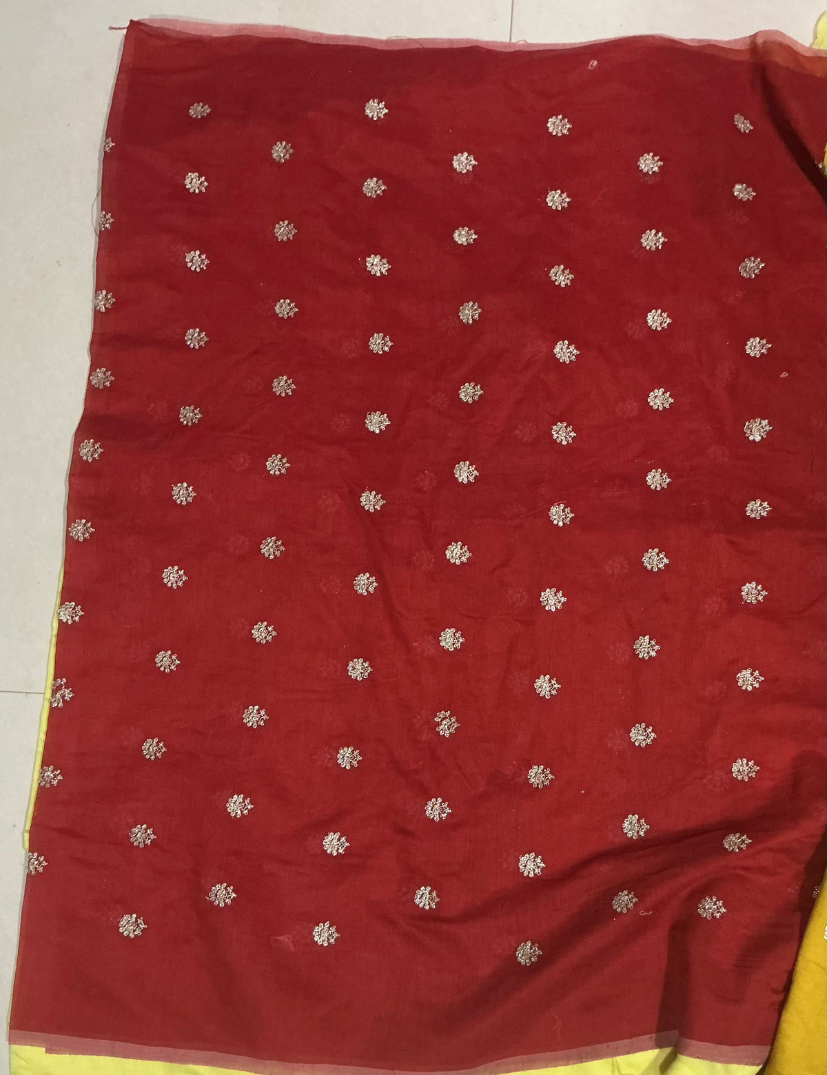 Red Chanderi Fabric with Glitter Light Golden Dori Embroidery