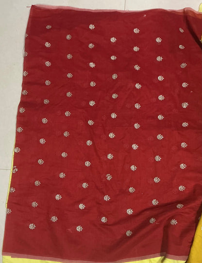Red Chanderi Fabric with Glitter Light Golden Dori Embroidery