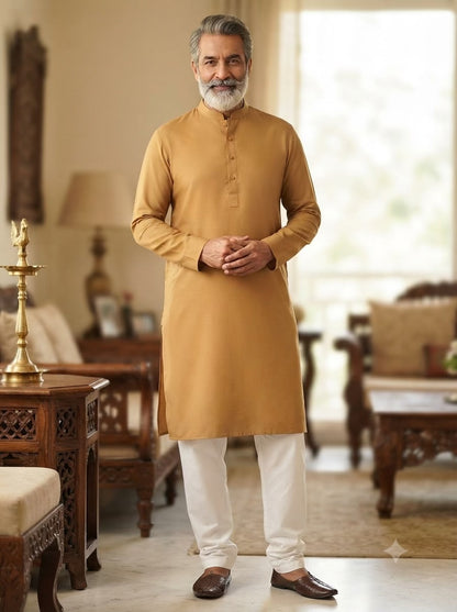 Camel Mustard Spun Poly Shirting Fabric – Soft, Smooth & Easy-Care
