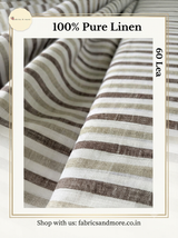 Premium Off-White Brown & Beige Striped 100% Pure Linen Fabric – 60 Lea 100% (0% Cotton)