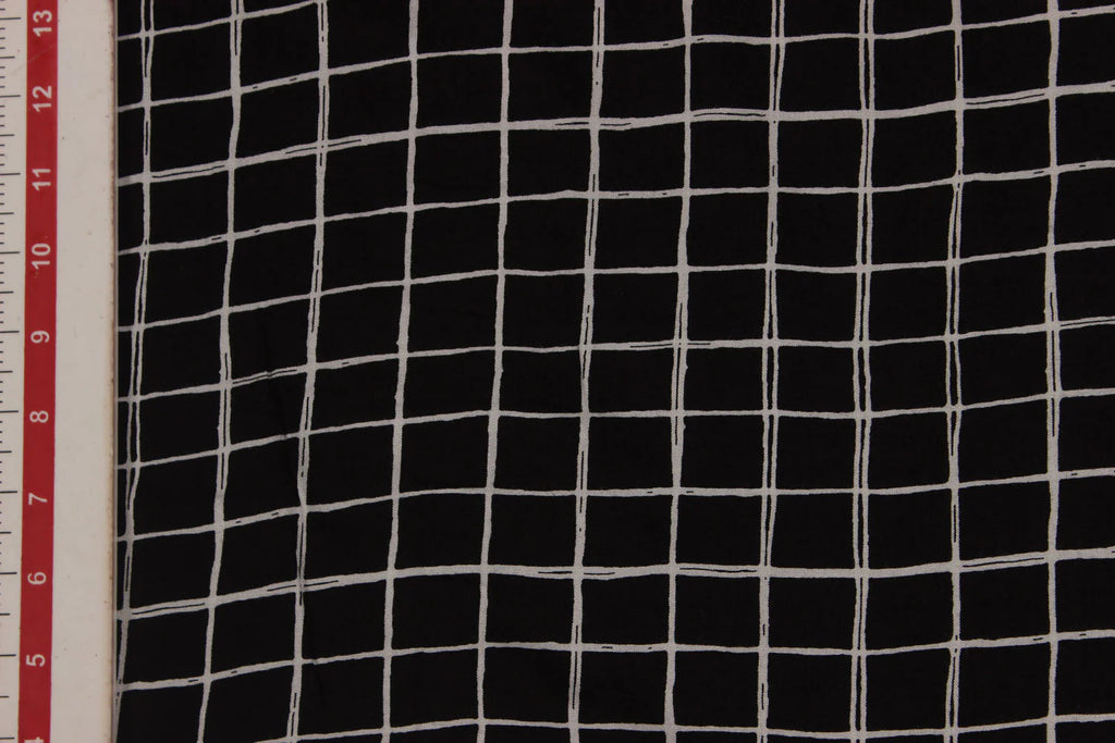 Black & White Checks Printed Rayon Fabric
