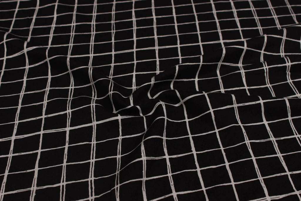 Black & White Checks Printed Rayon Fabric