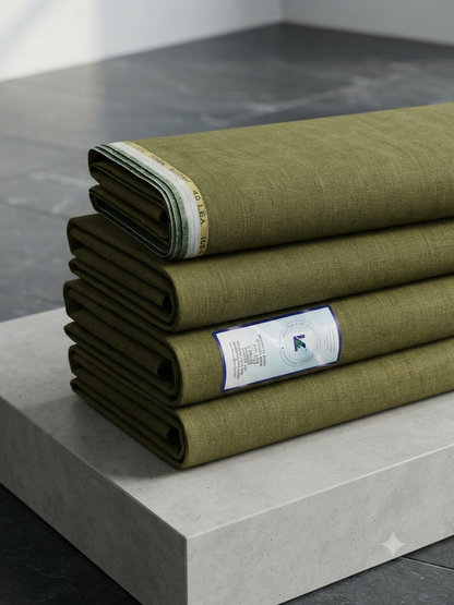 Olive Green Pure Linen Suiting Fabric – 40 Lea 100% Pure Linen Suiting Fabric for Blazers, Jackets and Pants  (0% Cotton)