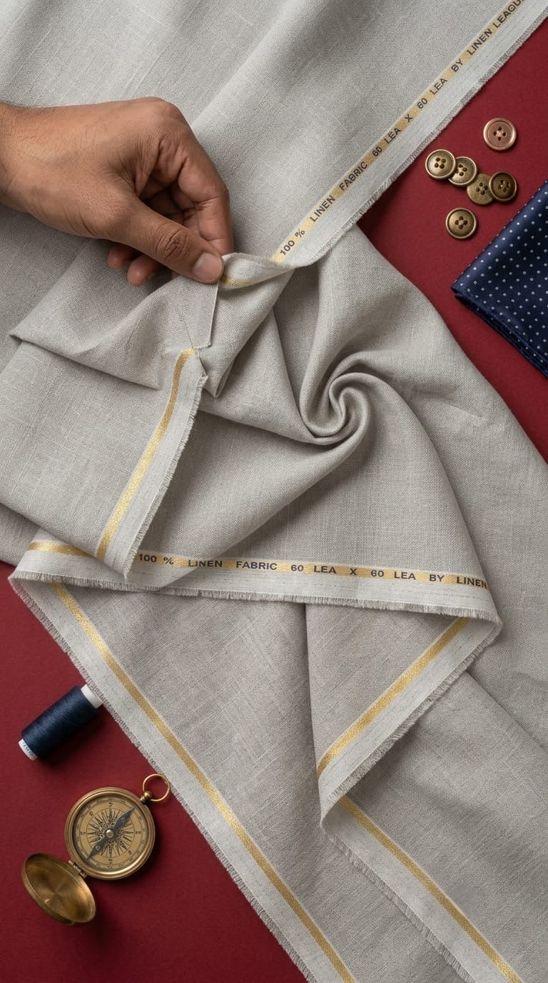 Premium Natural Grey 100%Pure Linen 60 Lea Fabric (0% Cotton)