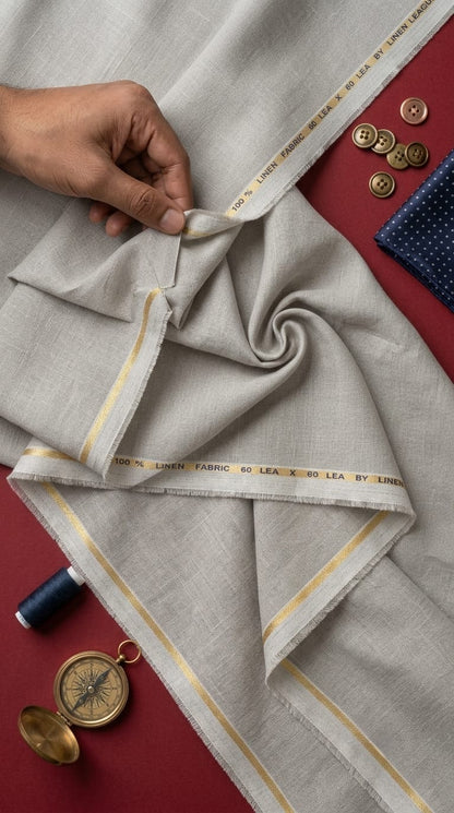 Premium Natural Grey 100%Pure Linen 60 Lea Fabric (0% Cotton)