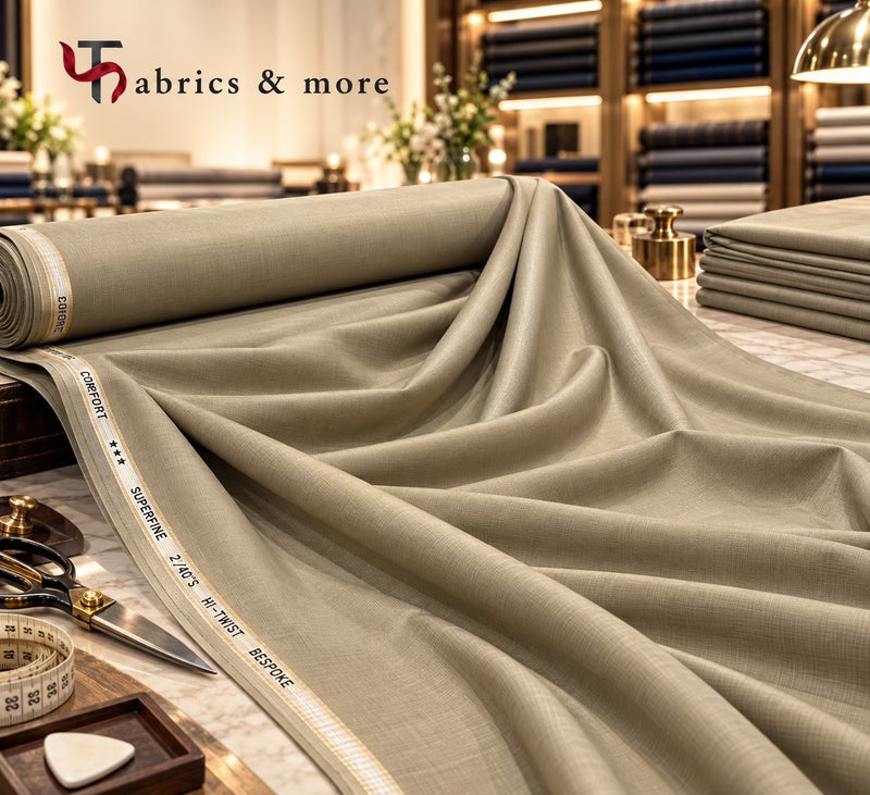 Imported Korean  SILKY Terry Wool by Johan & Martin – Wrinkle-Free Premium KHAKI-BEIGE  Suiting Fabric