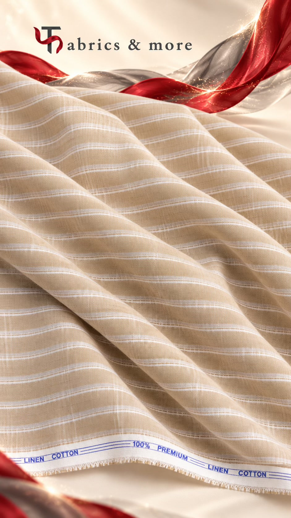 Cotton Linen 60 Lea – Beige with White Stripes
