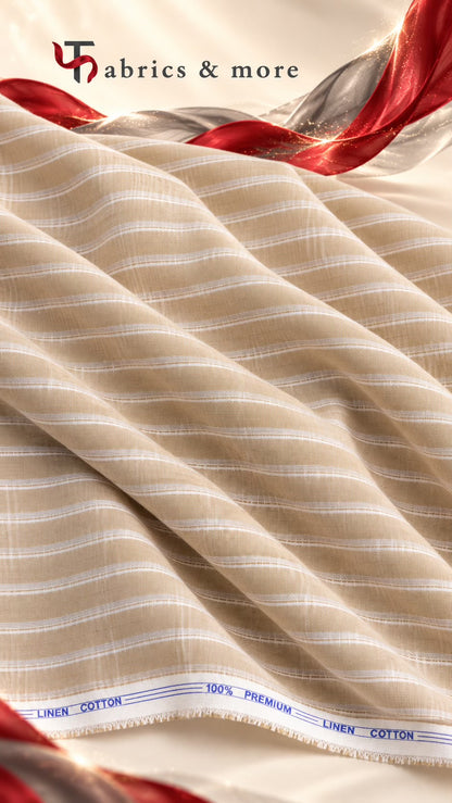 Cotton Linen 60 Lea – Beige with White Stripes