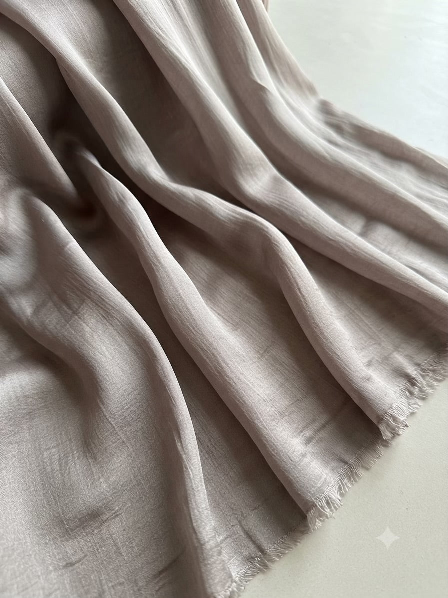 Ethereal Taupe Mul Chanderi Fabric( Big Width)