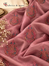 Kashmiri Butta Embroidered Chanderi Fabric – Dusty Rose