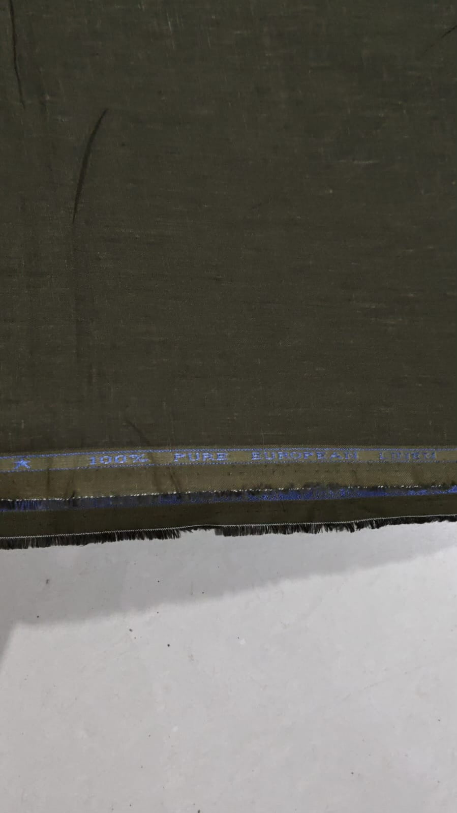 Premium Olive Green Pure Linen 60 Lea Fabric – Solid Melange  (0% Cotton)