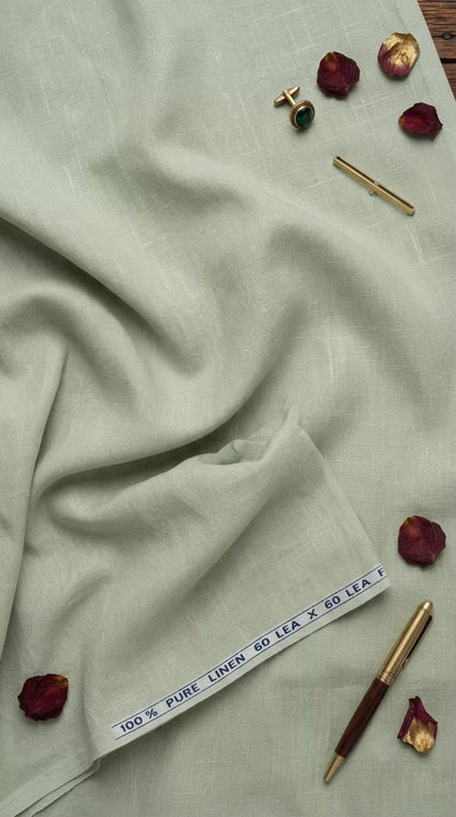 Premium Sage Green 100% Pure Linen 60 Lea Fabric – Solid  (0% Cotton)