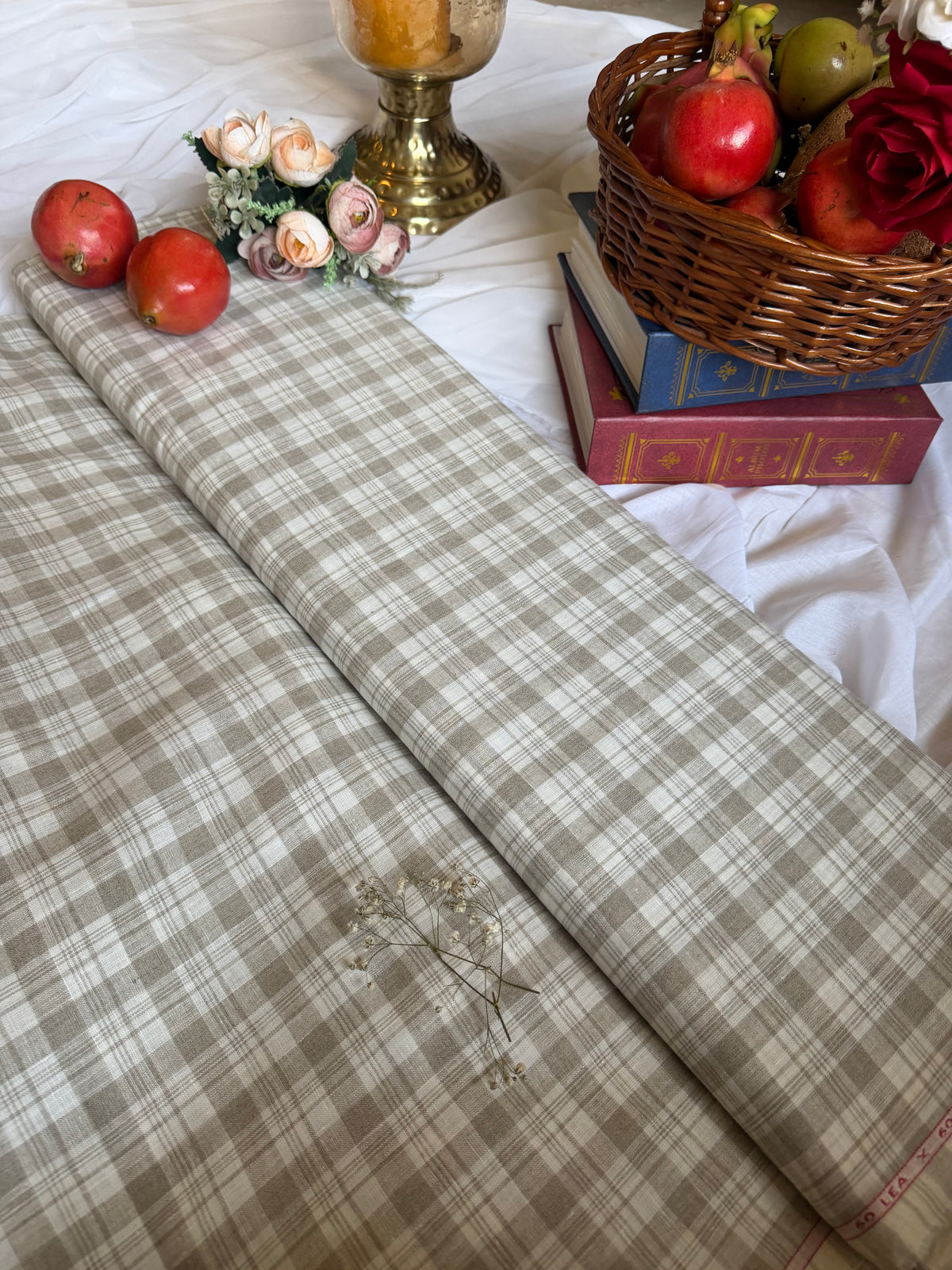Premium Natural Plaid 100% Pure Linen Fabric – 60 Lea(0% Cotton)