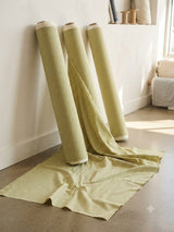 Pale Yellow Olive Green Stripe Spun Poly Fabric