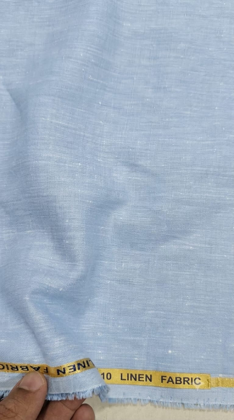 Sky Blue 100%Pure Linen 60 Lea Solid Fabric – Natural Slub (0% Cotton)