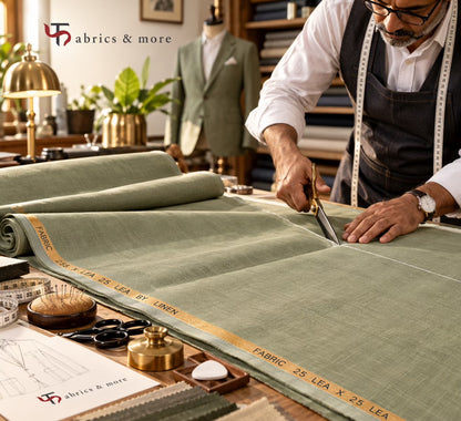 100% Pure Linen Fabric – Premium  Muted Sage Olive Green Linen for Elegant Creations for Blazers, Jackets and Pants (25 Lea) (0% Cotton)