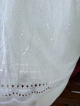 Chikankari Embroidered White Cotton Fabric with Sequins work