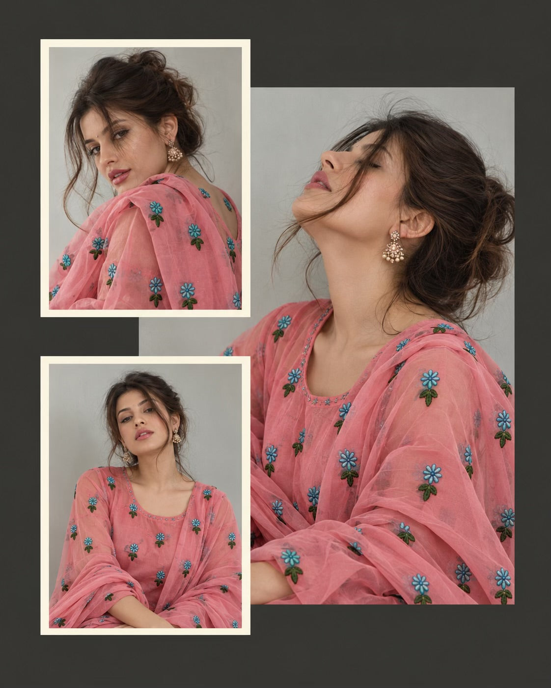 Pink Chanderi Fabric with Floral Motif Embroidery