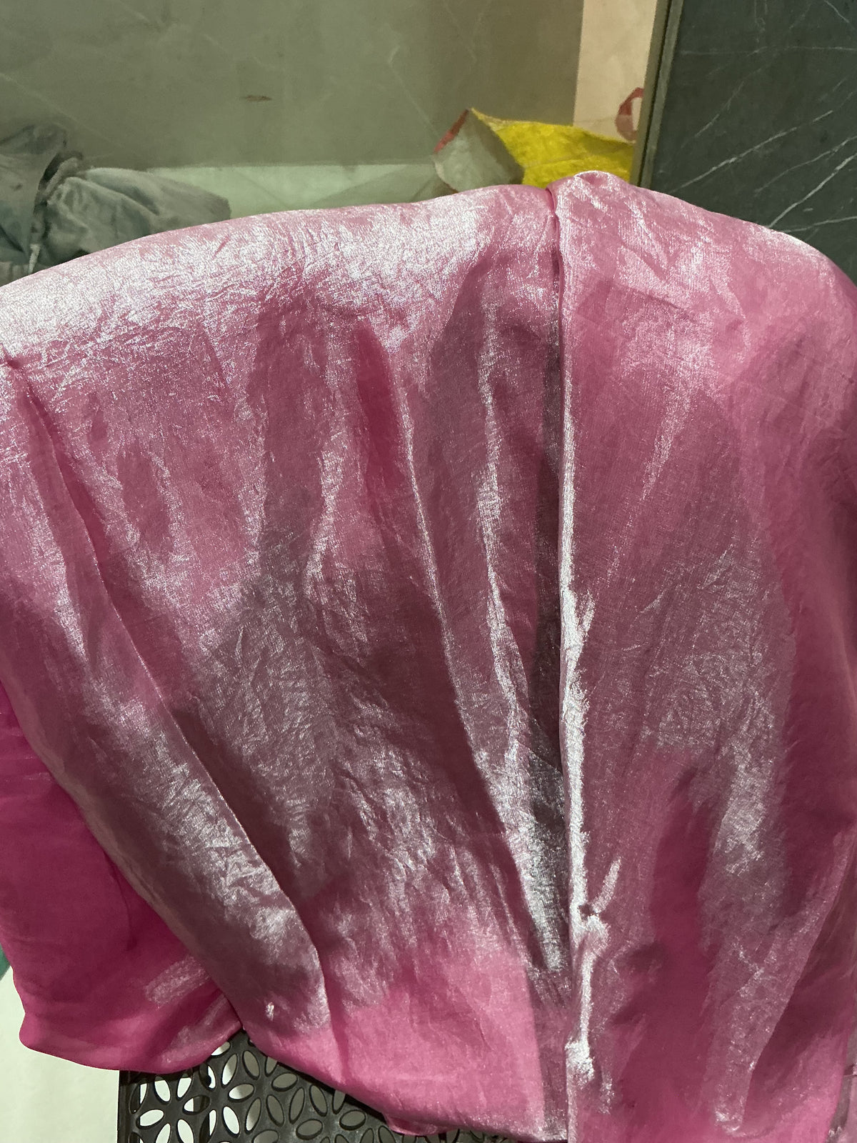 Premium Fendy Tissue / Organza Fabric (Pink/silver) - draped to show fall and sheen