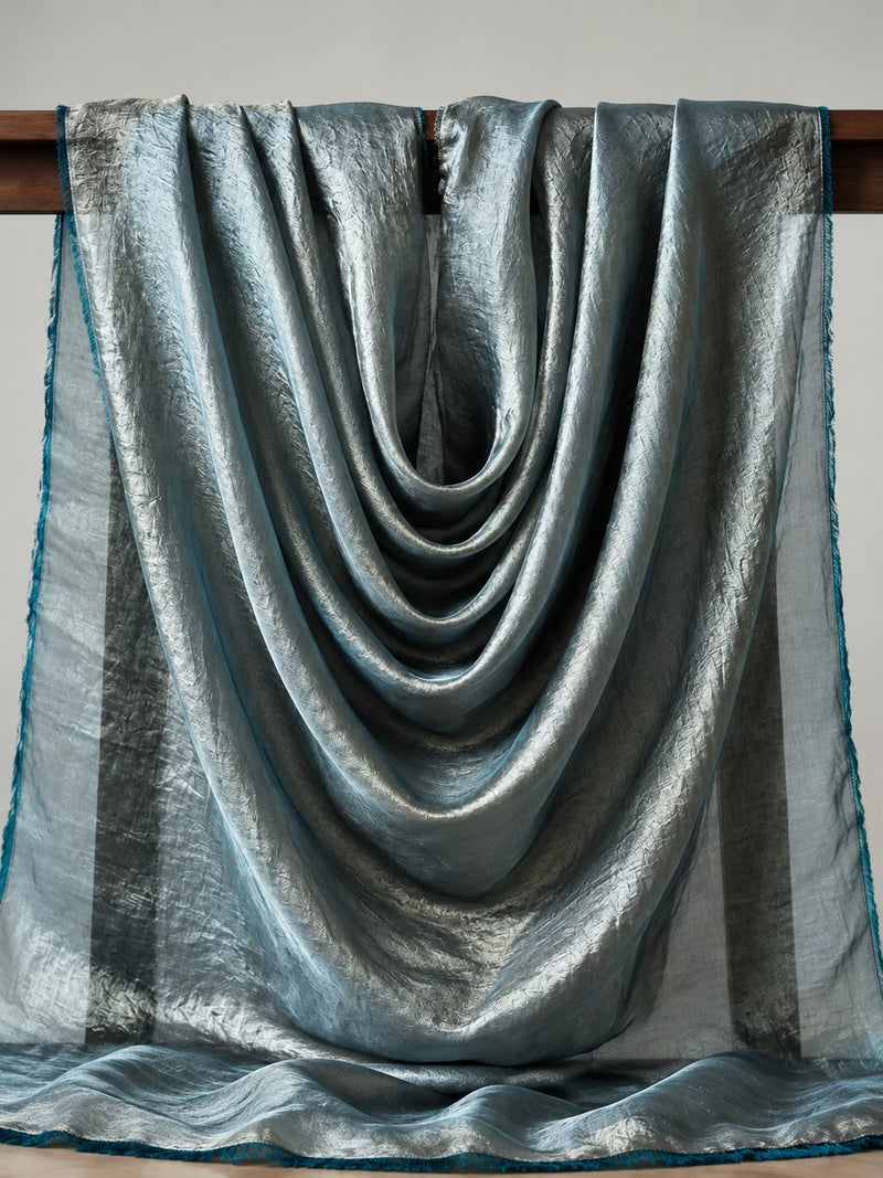 Silver Teal Shimmer Fendi Fabric