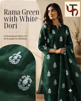 Rama Green with White Dori Embroidered Motifs Chanderi Fabric