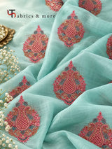 Kashmiri Butta Embroidered Chanderi Fabric Mint Blue Base