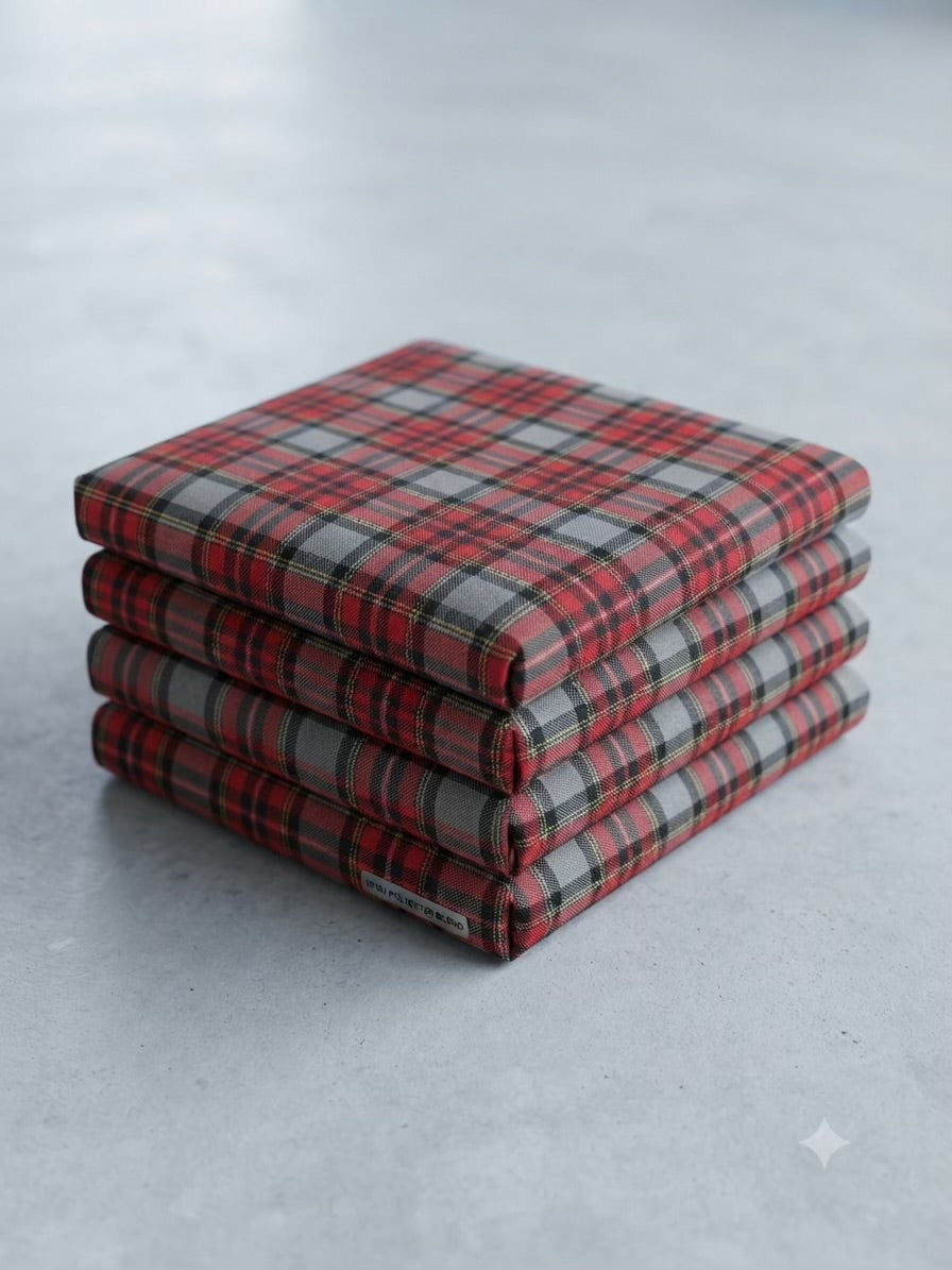 Red Grey Tartan Plaid Spun Poly Fabric
