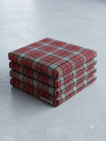 Red Grey Tartan Plaid Spun Poly Fabric