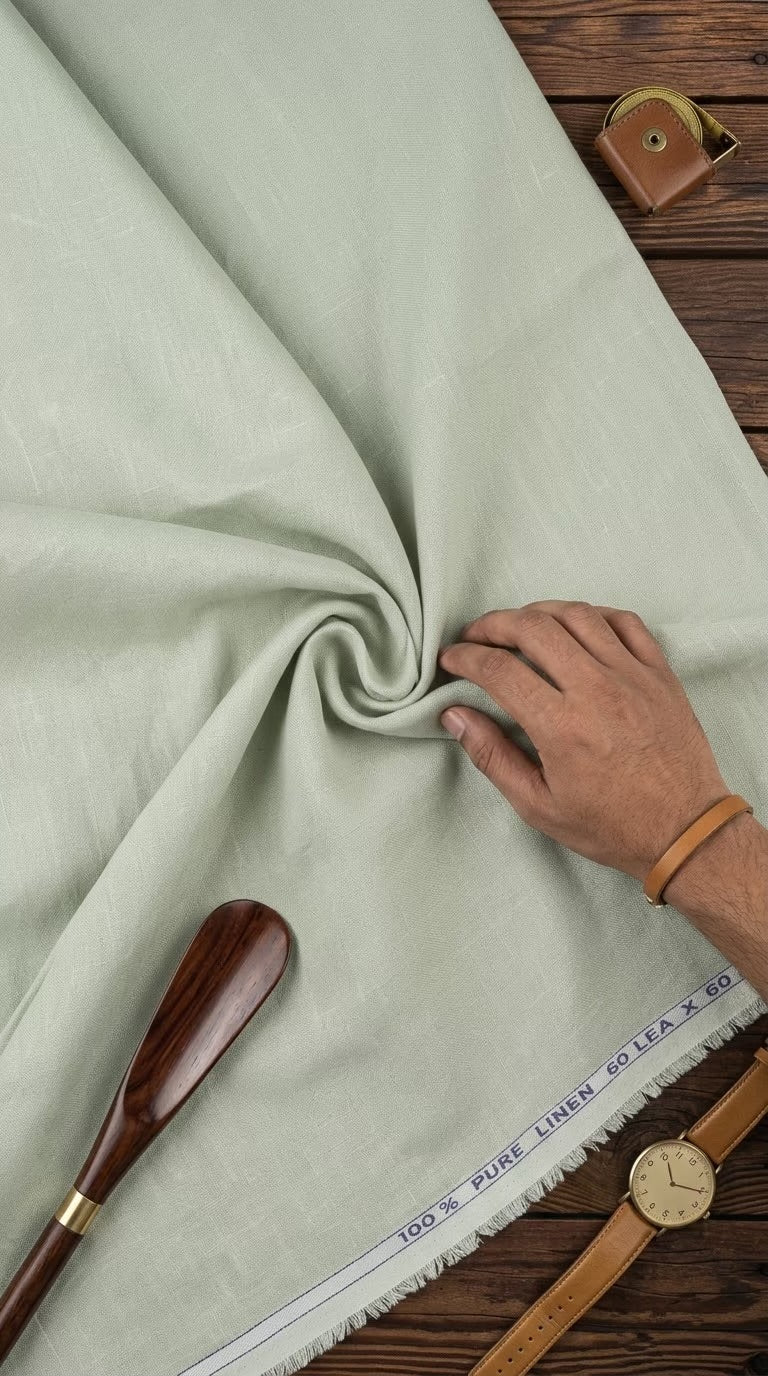 Premium Sage Green 100% Pure Linen 60 Lea Fabric – Solid  (0% Cotton)