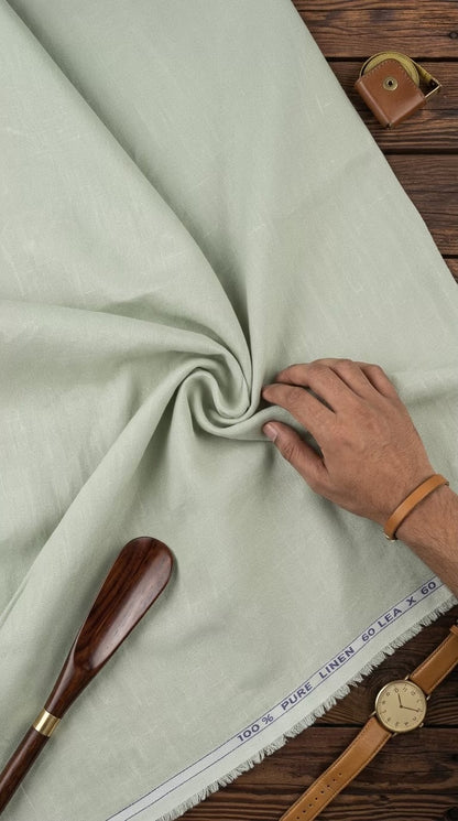 Premium Sage Green 100% Pure Linen 60 Lea Fabric – Solid  (0% Cotton)