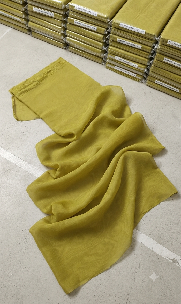Premium Mustard Olive Mul Chanderi Fabric (Big Width)
