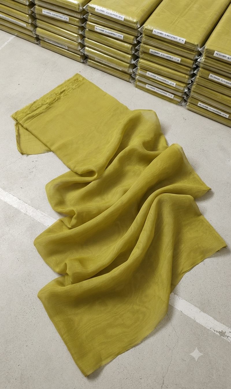 Premium Mustard Olive Mul Chanderi Fabric (Big Width)
