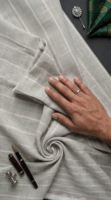 Premium Beige-Grey 100% Pure Linen 60 Lea Stripe Fabric – White &  Turquoise Pinstripes (0% Cotton)