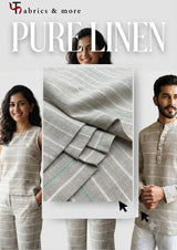 Premium Beige-Grey 100% Pure Linen 60 Lea Stripe Fabric – White &  Turquoise Pinstripes (0% Cotton)