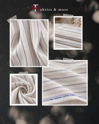 Sophisticated IVORY -WHITE Cotton Linen 60 Lea Striped Fabric