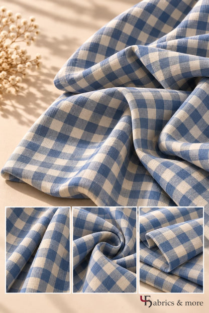 Blue & Cream Gingham Spun Fabric