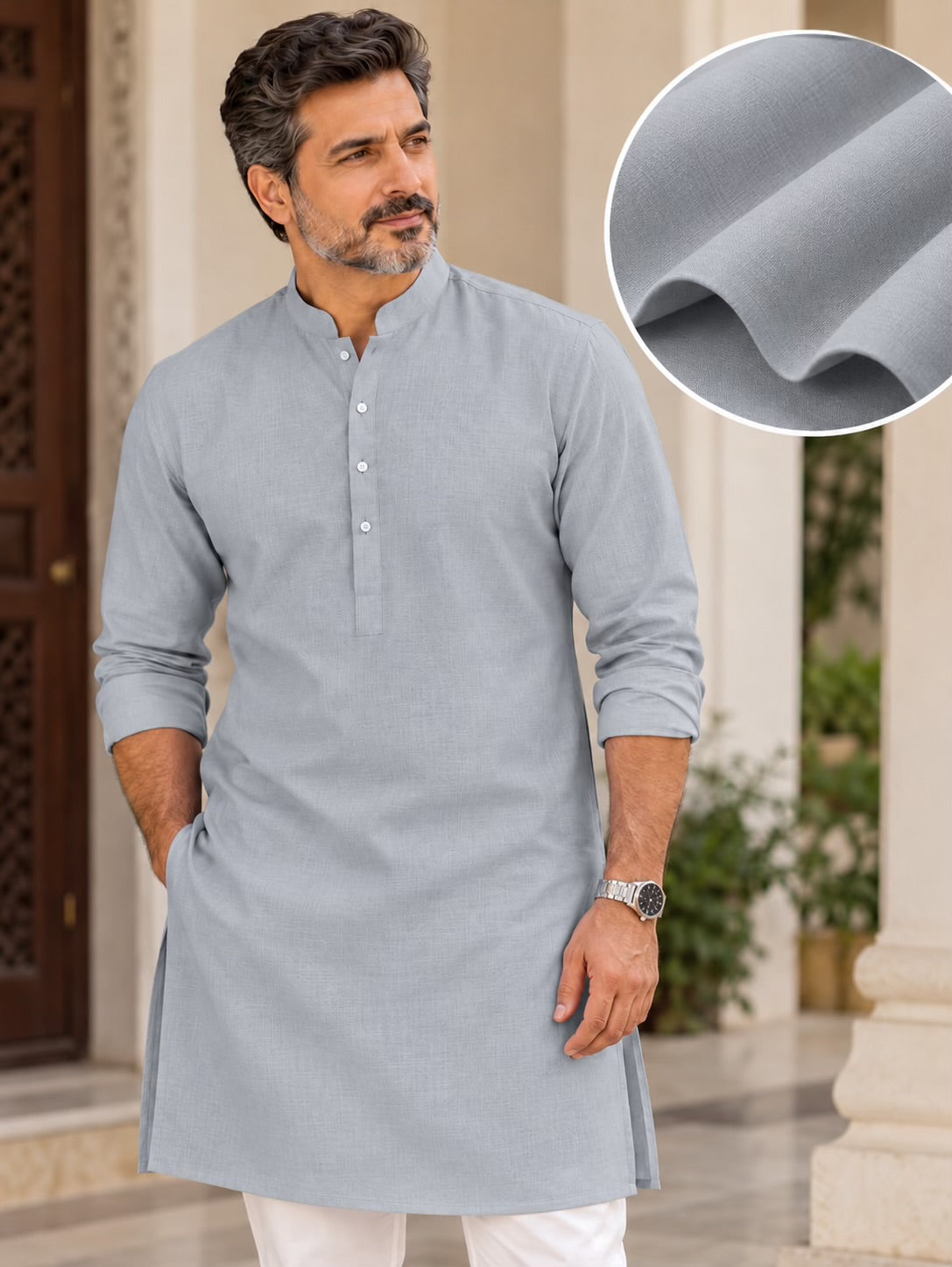 Premium Light silver grey Spun Fabric