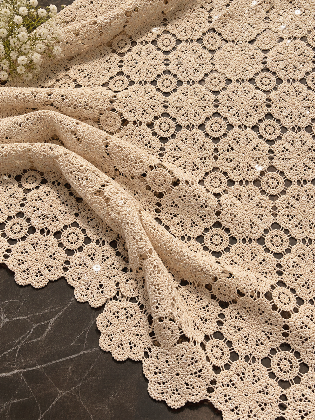 Dyeable Crochet Fabric With Transperent Sequences