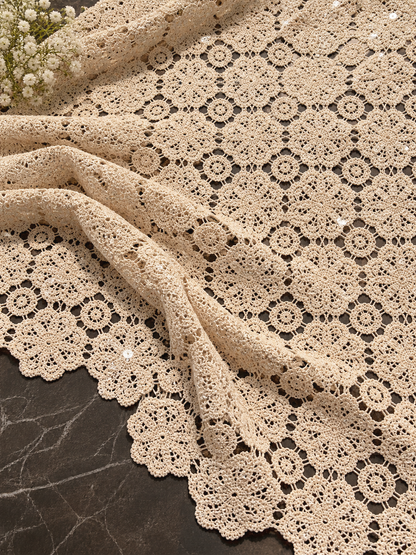 Dyeable Crochet Fabric With Transperent Sequences