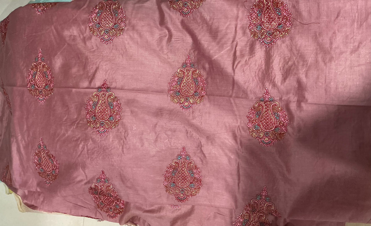 Kashmiri Butta Embroidered Chanderi Fabric – Dusty Rose