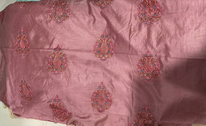Kashmiri Butta Embroidered Chanderi Fabric – Dusty Rose